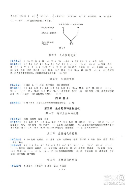 福建人民出版社2021顶尖课课练八年级生物下册人教版答案