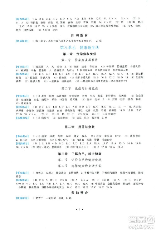 福建人民出版社2021顶尖课课练八年级生物下册人教版答案