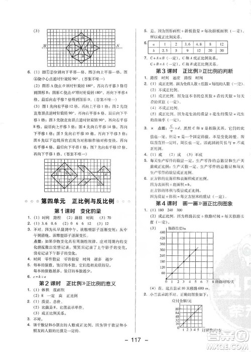 陕西人民教育出版社2021典中点六年级下册数学北师大版参考答案