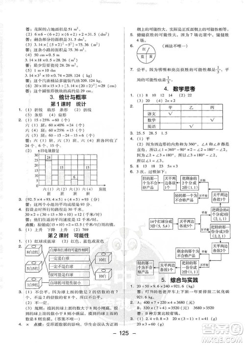 吉林教育出版社2021典中点六年级下册数学人教版参考答案