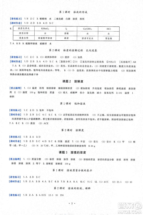 福建人民出版社2021顶尖课课练九年级化学下册人教版答案