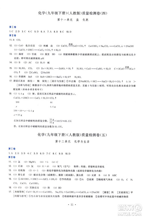 福建人民出版社2021顶尖课课练九年级化学下册人教版答案