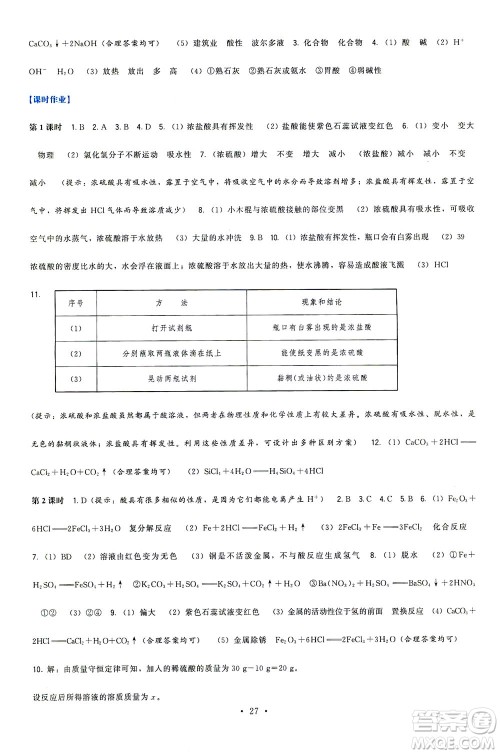 福建人民出版社2021顶尖课课练九年级化学下册沪教版答案