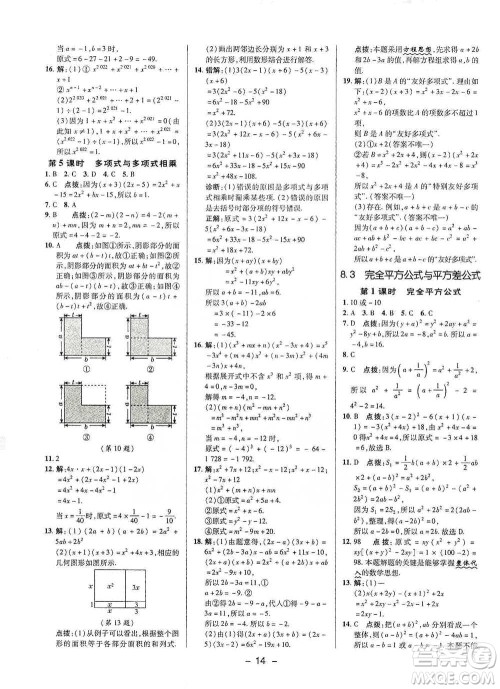 陕西人民教育出版社2021典中点七年级下册数学沪科版参考答案