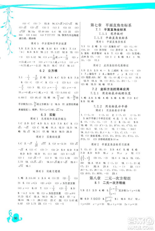 福建人民出版社2021顶尖课课练七年级数学下册人教版答案