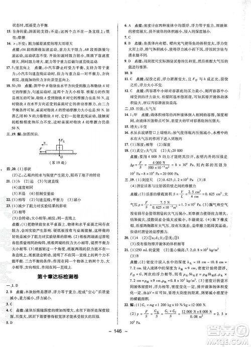 陕西人民教育出版社2021典中点八年级下册物理人教版参考答案