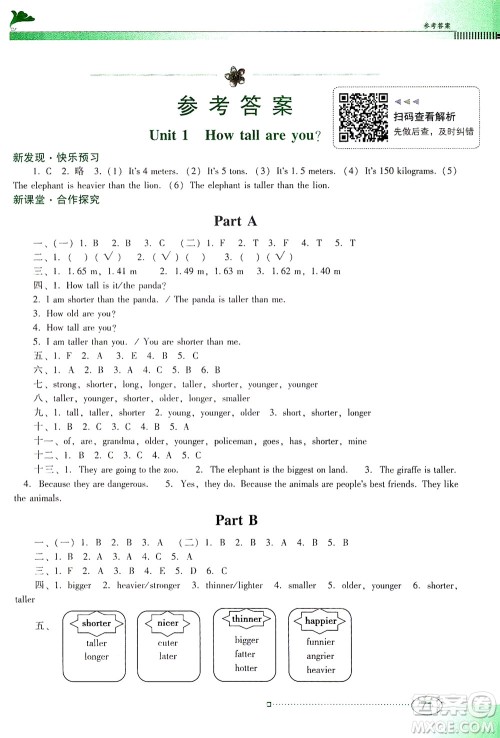 广东教育出版社2021南方新课堂金牌学案英语六年级下册PEP人教版答案