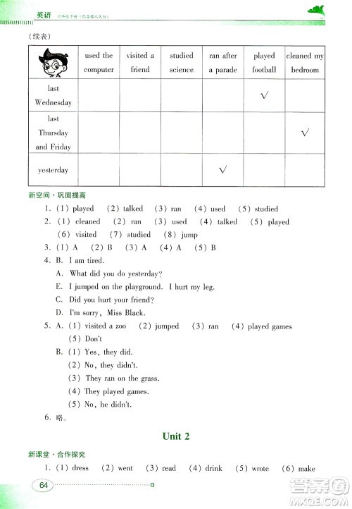 广东教育出版社2021南方新课堂金牌学案英语六年级下册粤教人民版答案