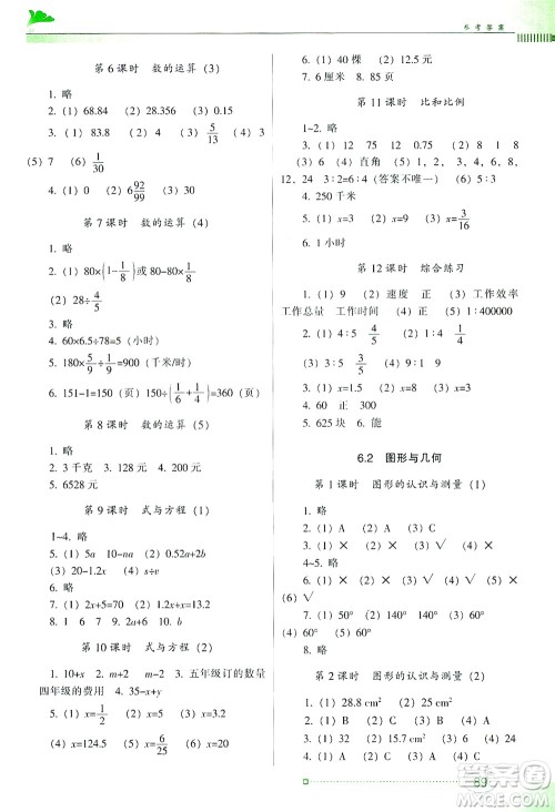 广东教育出版社2021南方新课堂金牌学案数学六年级下册人教版答案