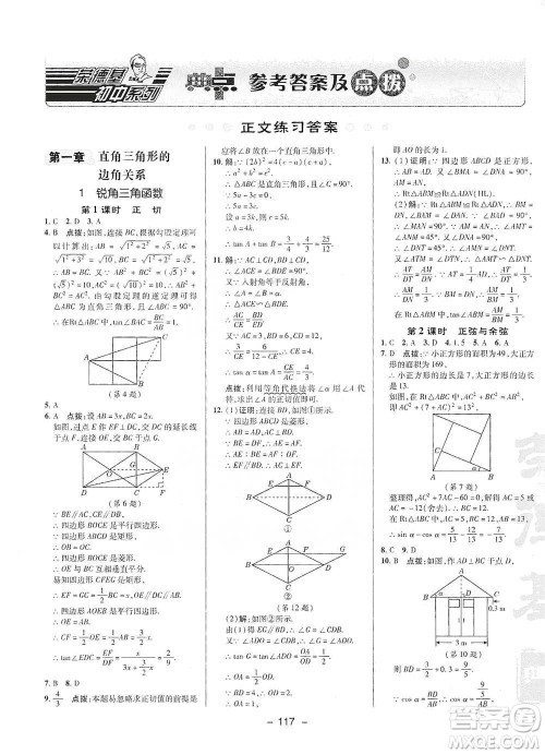 陕西人民教育出版社2021典中点九年级下册数学北师大版参考答案