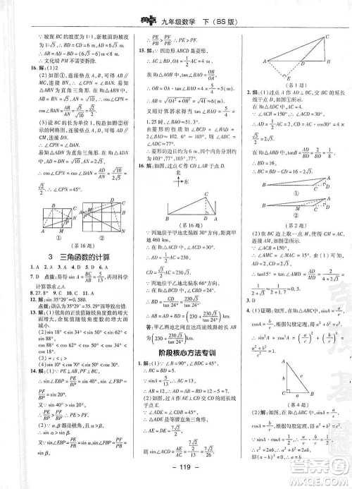 陕西人民教育出版社2021典中点九年级下册数学北师大版参考答案