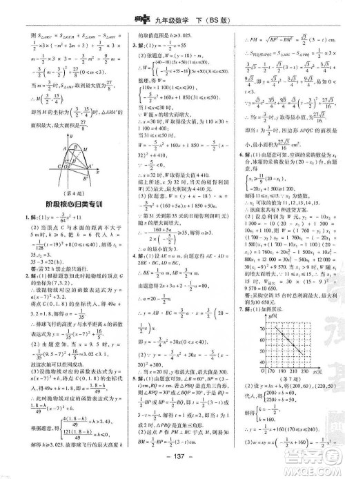 陕西人民教育出版社2021典中点九年级下册数学北师大版参考答案