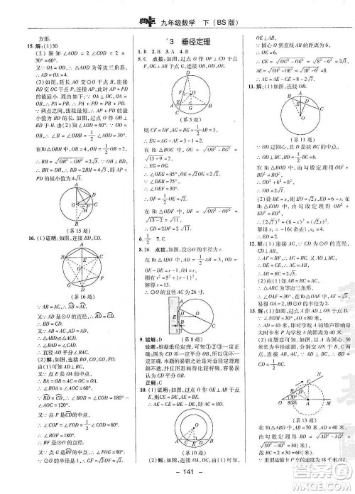 陕西人民教育出版社2021典中点九年级下册数学北师大版参考答案