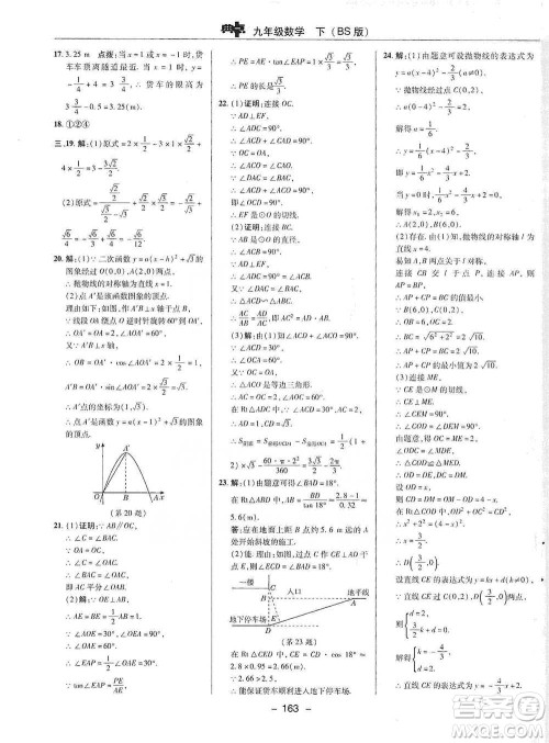 陕西人民教育出版社2021典中点九年级下册数学北师大版参考答案