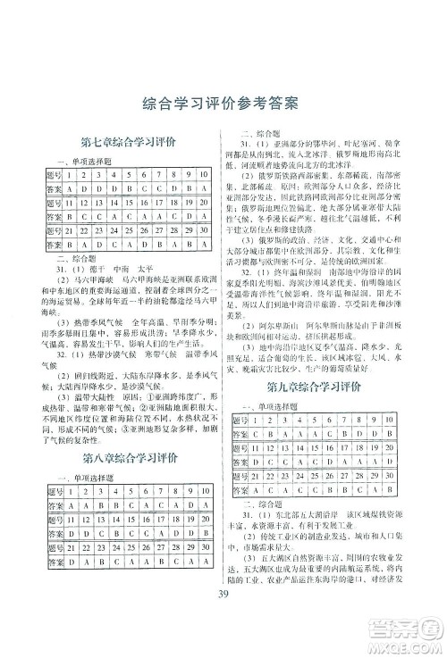 广东教育出版社2021南方新课堂金牌学案地理七年级下册粤人民版答案