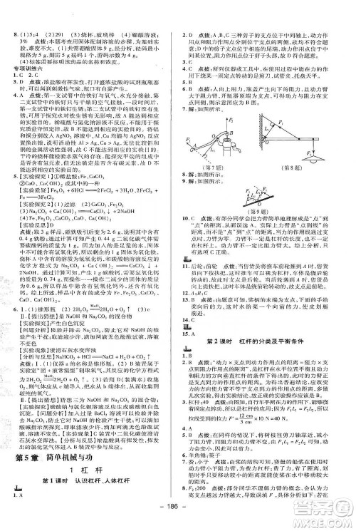 陕西人民教育出版社2021典中点九年级全一册科学华师版参考答案