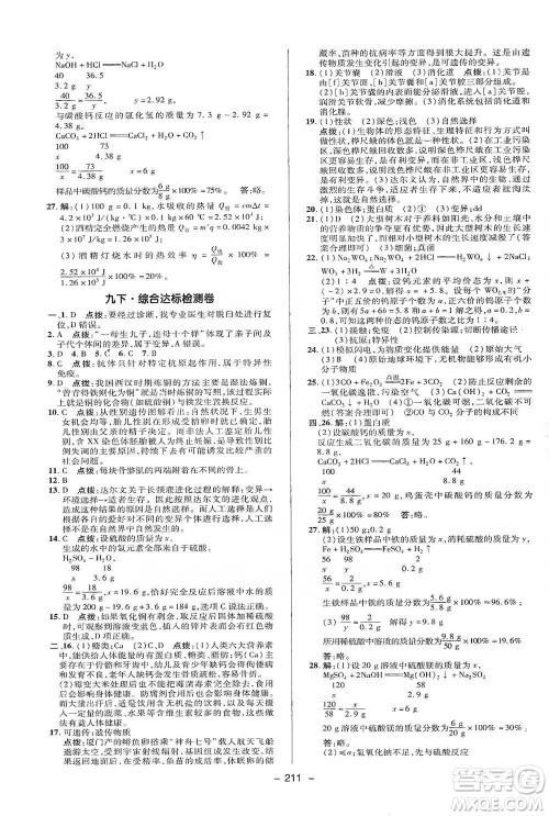 陕西人民教育出版社2021典中点九年级全一册科学华师版参考答案