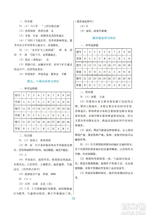 广东教育出版社2021南方新课堂金牌学案地理七年级下册人教版答案 广东教育出版社2021南方新课堂金牌学案地理七年级下册人教版答案