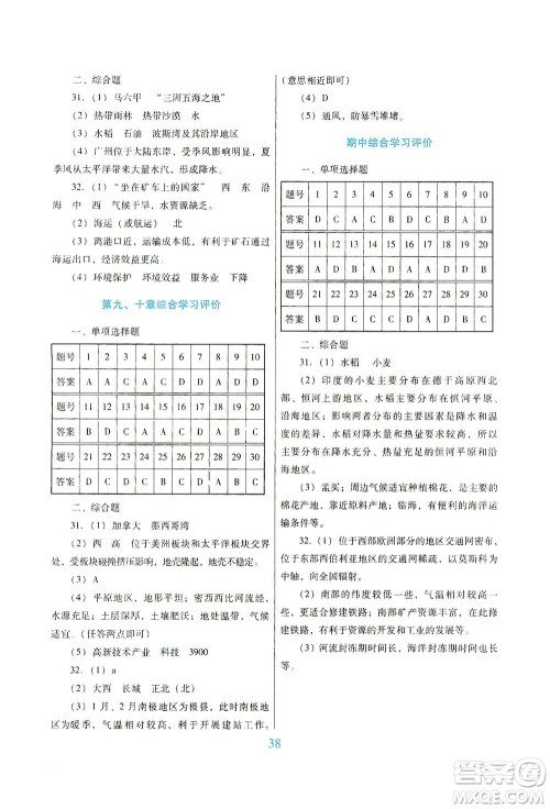 广东教育出版社2021南方新课堂金牌学案地理七年级下册人教版答案