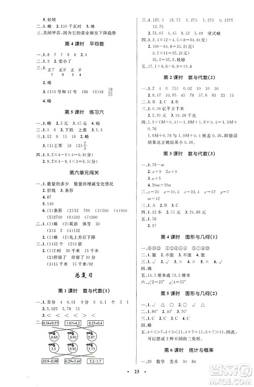 北京师范大学出版社2021小学同步测控优化设计四年级数学下册北师大版答案