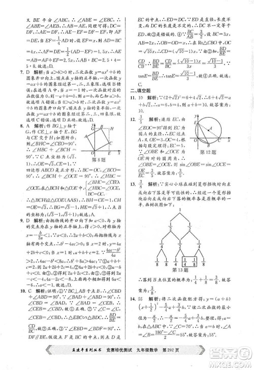 浙江工商大学出版社2021竞赛培优测试九年级全一册数学参考答案