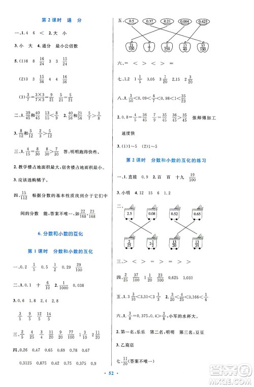 人民教育出版社2021小学同步测控优化设计五年级数学下册人教版答案