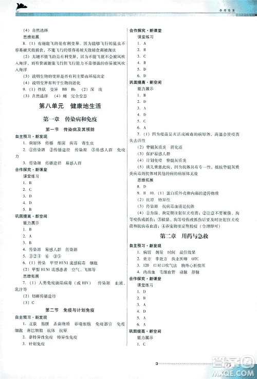 广东教育出版社2021南方新课堂金牌学案生物学八年级下册人教版答案