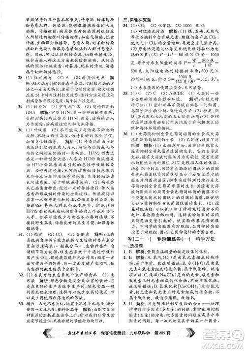 浙江工商大学出版社2021竞赛培优测试九年级全一册科学参考答案 浙江工商大学出版社2021竞赛培优测试九年级全一册科学参考答案