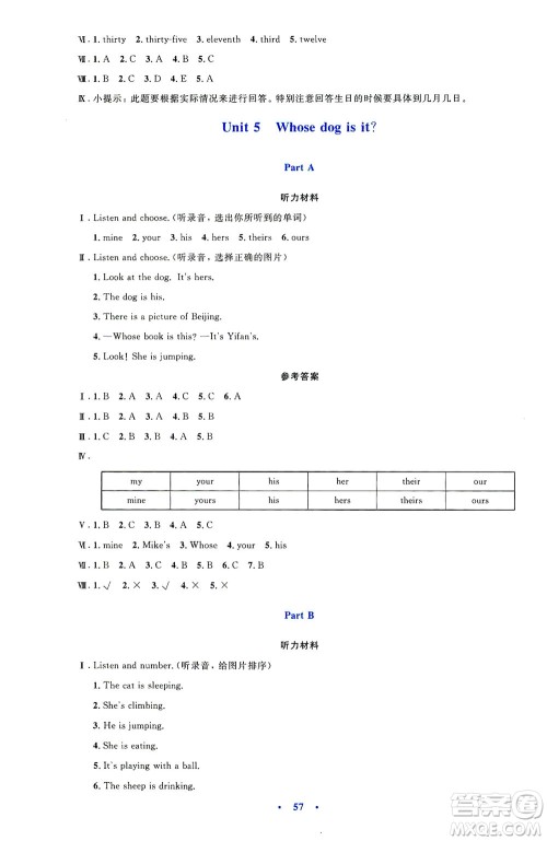 人民教育出版社2021小学同步测控优化设计五年级英语下册PEP版答案