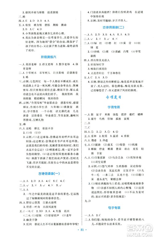 人民教育出版社2021小学同步测控优化设计六年级语文下册人教版答案