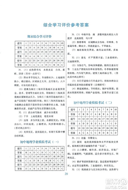 广东教育出版社2021南方新课堂金牌学案地理八年级下册粤人民版答案