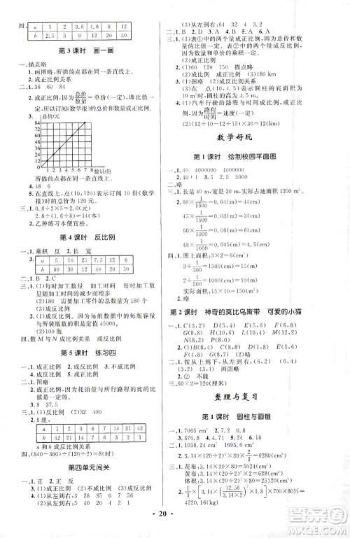 北京师范大学出版社2021小学同步测控优化设计六年级数学下册北师大版答案