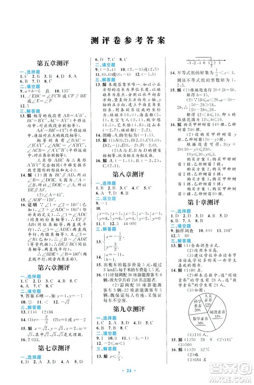 人民教育出版社2021初中同步测控优化设计七年级数学下册人教版福建专版答案