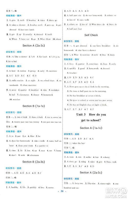人民教育出版社2021初中同步测控优化设计七年级英语下册人教版答案
