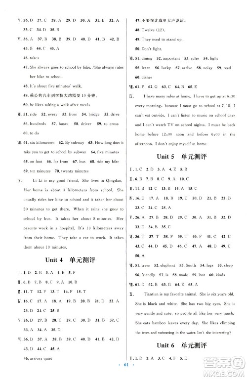 人民教育出版社2021初中同步测控优化设计七年级英语下册人教版答案