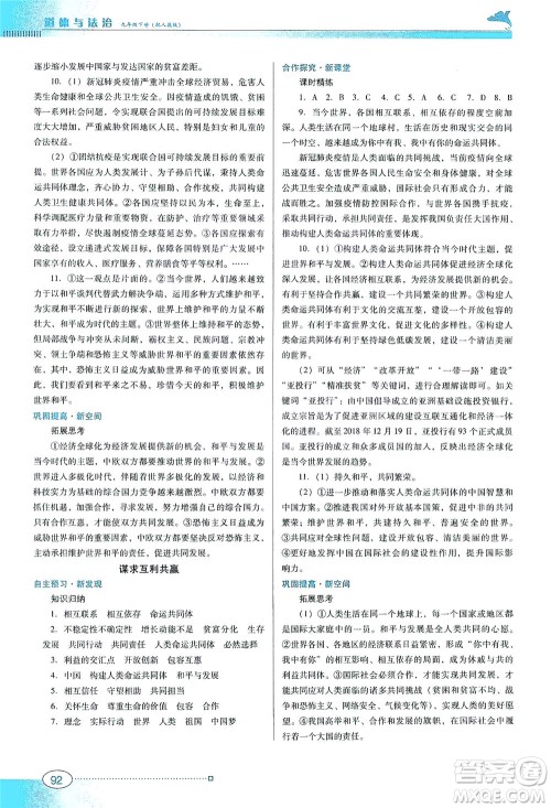 广东教育出版社2021南方新课堂金牌学案道德与法治九年级下册人教版答案 广东教育出版社2021南方新课堂金牌学案道德与法治九年级下册人教版答案