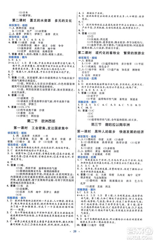 人民教育出版社2021初中同步测控优化设计七年级地理下册人教版福建专版答案