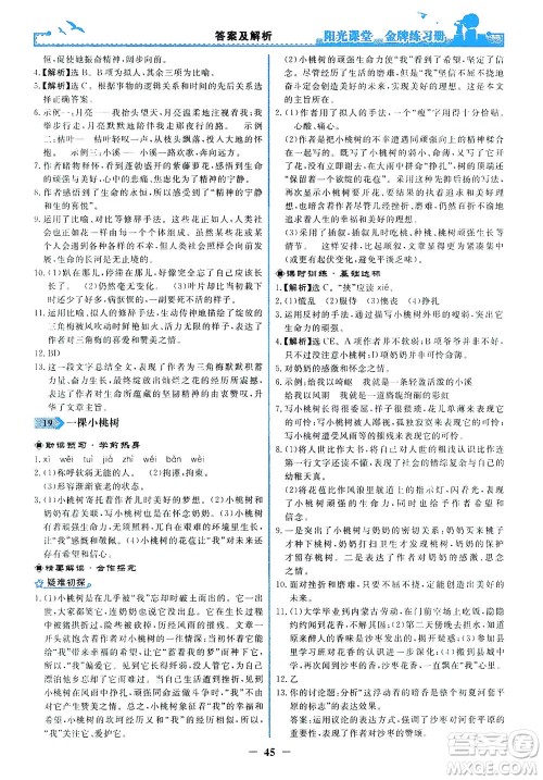 人民教育出版社2021阳光课堂金牌练习册语文七年级下册人教版答案 人民教育出版社2021阳光课堂金牌练习册语文七年级下册人教版答案