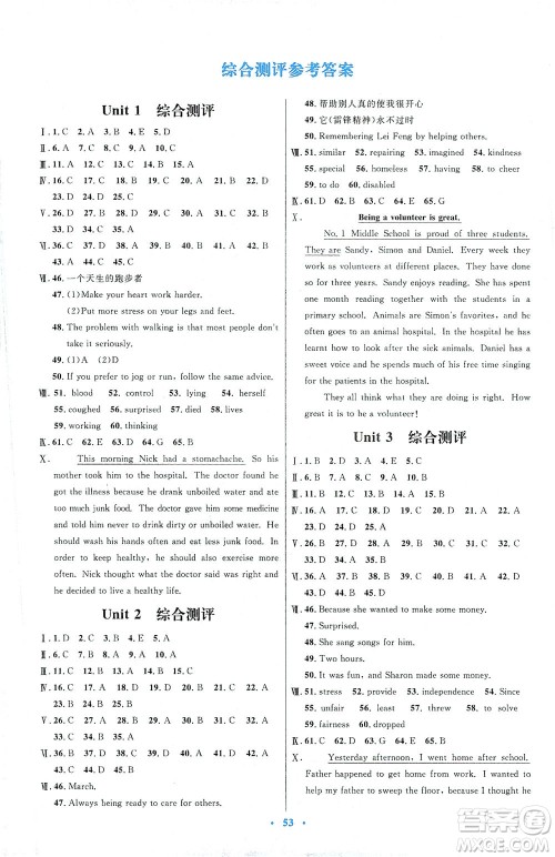 人民教育出版社2021初中同步测控优化设计八年级英语下册人教版答案