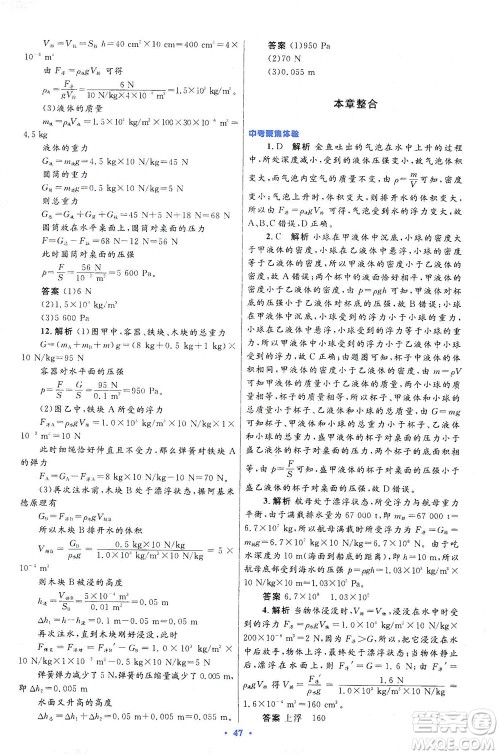 人民教育出版社2021初中同步测控优化设计八年级物理下册人教版答案 人民教育出版社2021初中同步测控优化设计八年级物理下册人教版答案