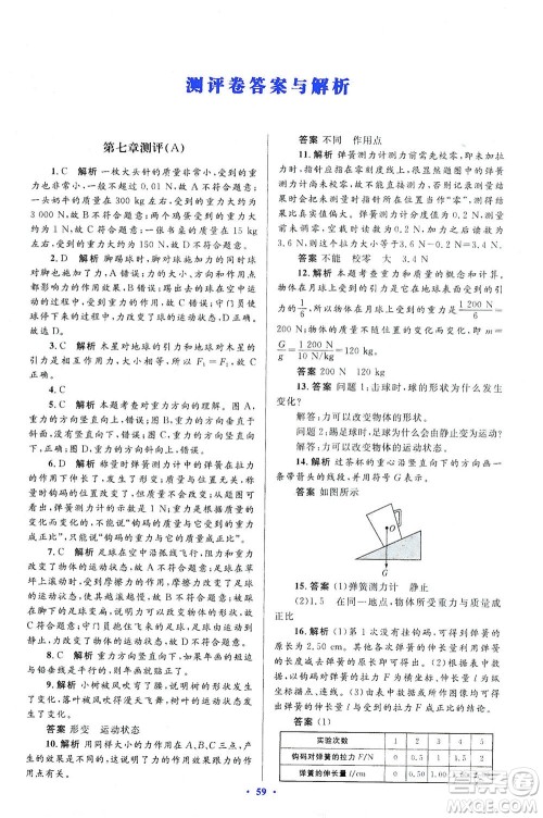 人民教育出版社2021初中同步测控优化设计八年级物理下册人教版答案 人民教育出版社2021初中同步测控优化设计八年级物理下册人教版答案