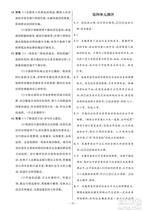 人民教育出版社2021初中同步测控优化设计八年级道德与法治下册人教版答案 人民教育出版社2021初中同步测控优化设计八年级道德与法治下册人教版答案