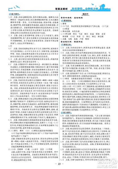 人民教育出版社2021阳光课堂金牌练习册生物学八年级下册人教版答案 人民教育出版社2021阳光课堂金牌练习册生物学八年级下册人教版答案