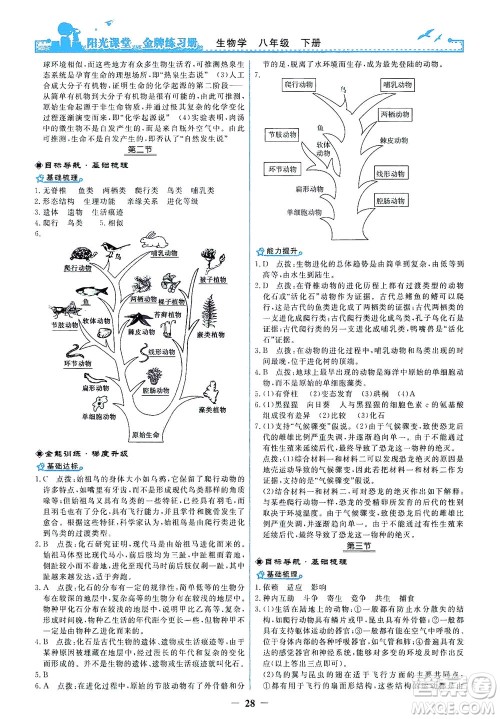 人民教育出版社2021阳光课堂金牌练习册生物学八年级下册人教版答案