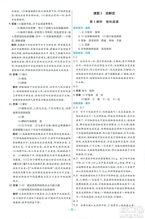 人民教育出版社2021初中同步测控优化设计九年级化学下册人教版答案