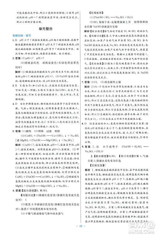 人民教育出版社2021初中同步测控优化设计九年级化学下册人教版答案