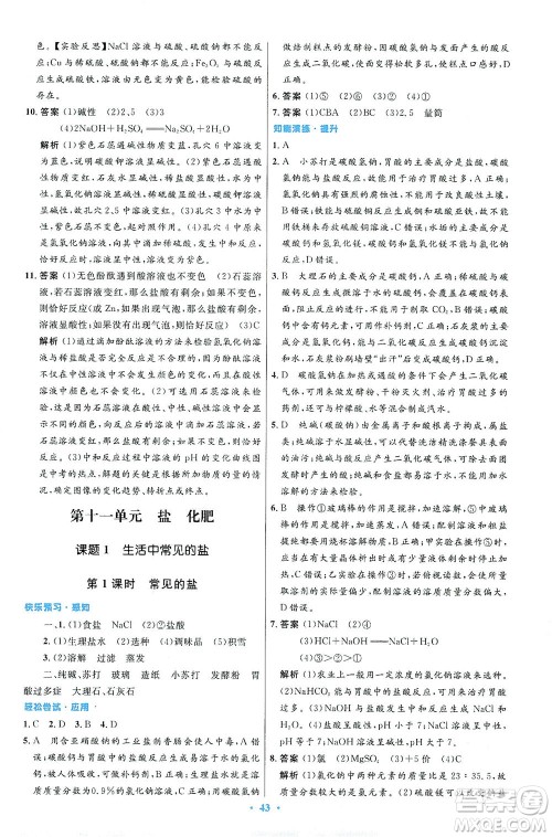 人民教育出版社2021初中同步测控优化设计九年级化学下册人教版答案