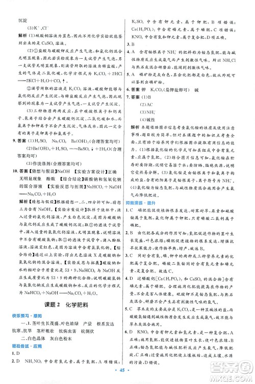 人民教育出版社2021初中同步测控优化设计九年级化学下册人教版答案