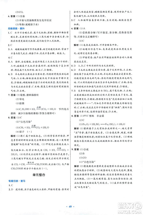 人民教育出版社2021初中同步测控优化设计九年级化学下册人教版答案