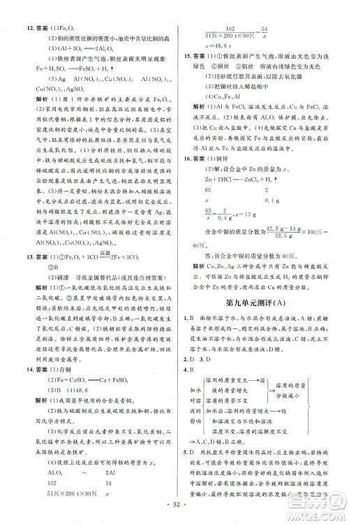 人民教育出版社2021初中同步测控优化设计九年级化学下册人教版答案